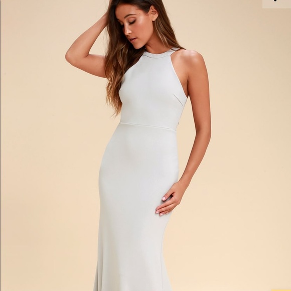 Lulu’s Joelle Light Gray Lace Halter Maxi Dress - Picture 1 of 5